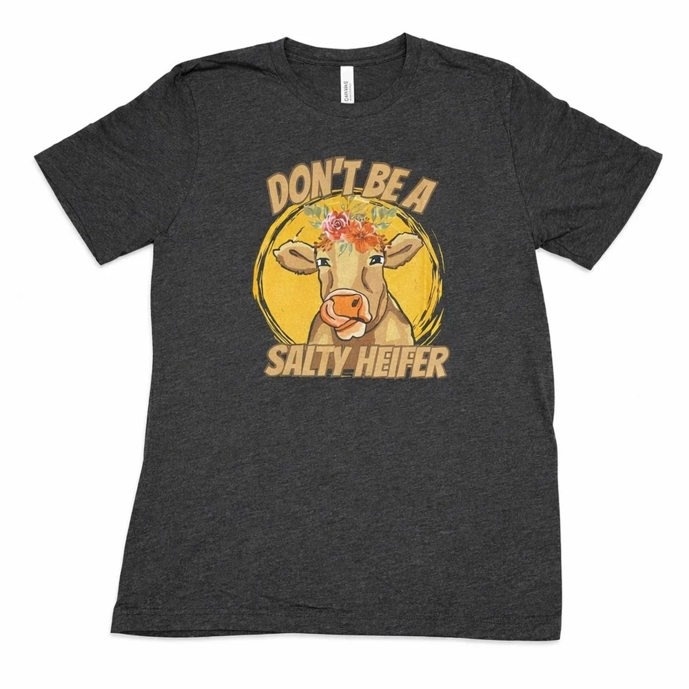 Bella Canvas Don't Be A Salty Heifer Graphic Tee Charcoal Gray Size Large NEW - Picture 2 of 9